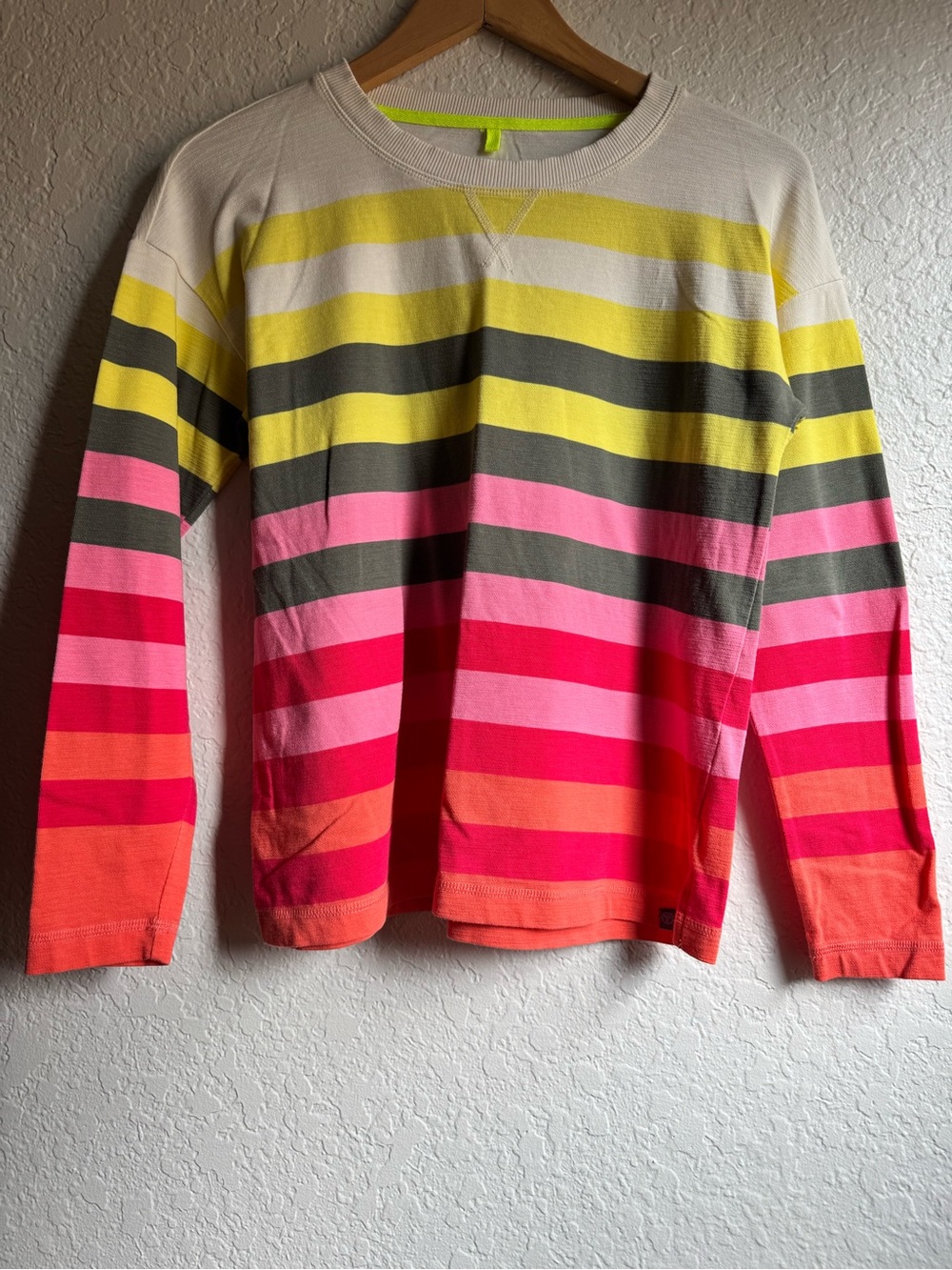 Women’s Multicolor Striped Crewneck Sweater - Yellow, Pink, Coral